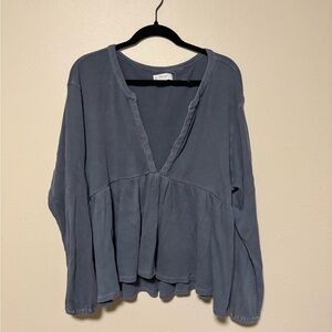 Lucky Brand Women's Blue Baby Doll V-Neck Top